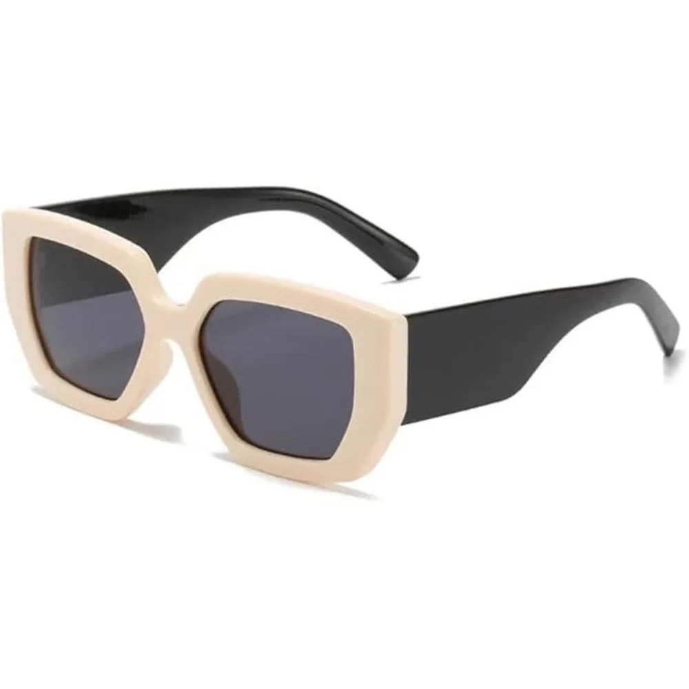 Square Sunglasses Cream Black Frame Oversized‎ Fashion Mens Shades Lentes Gafas
